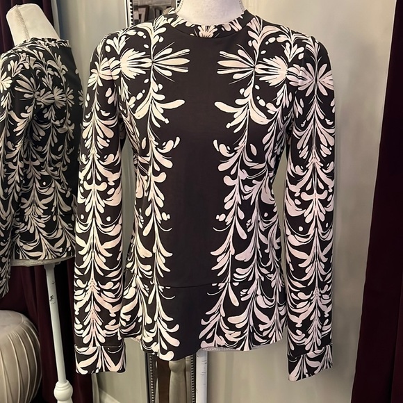 Tory Burch Gray Paisley Long Sleeved Top Size Small - Picture 1 of 10